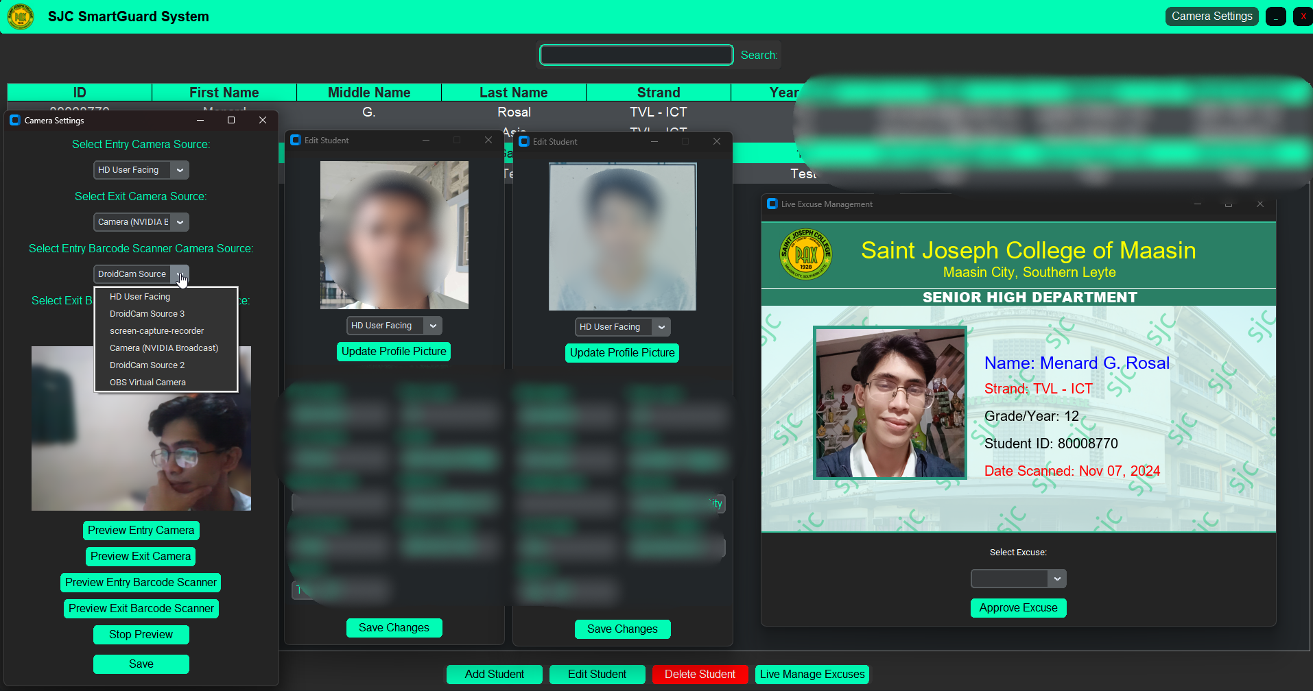 Facial recognition and student ID scanner