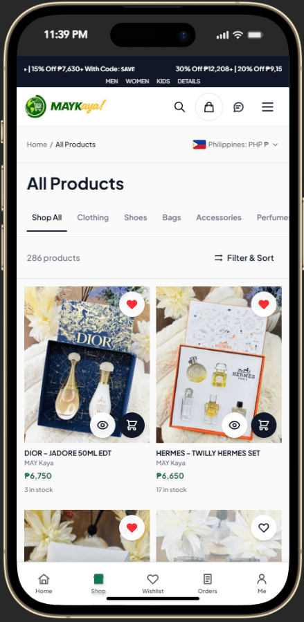 MAYKaya ecommerce live preview